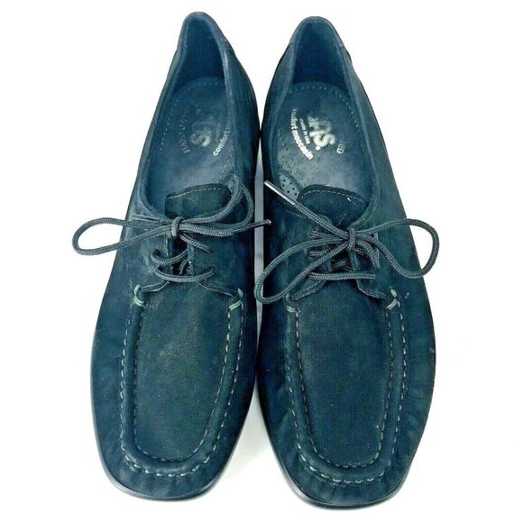SAS SZ 7 M Siesta Hand Crafted Shoes Oxford Moccasin Black Leather Suede Womens - Picture 1 of 7